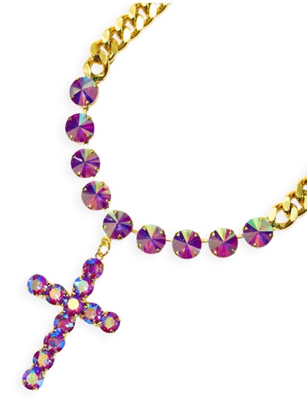 TOVA Sofitella Necklace in Ultra Orchid AB with cross pendant